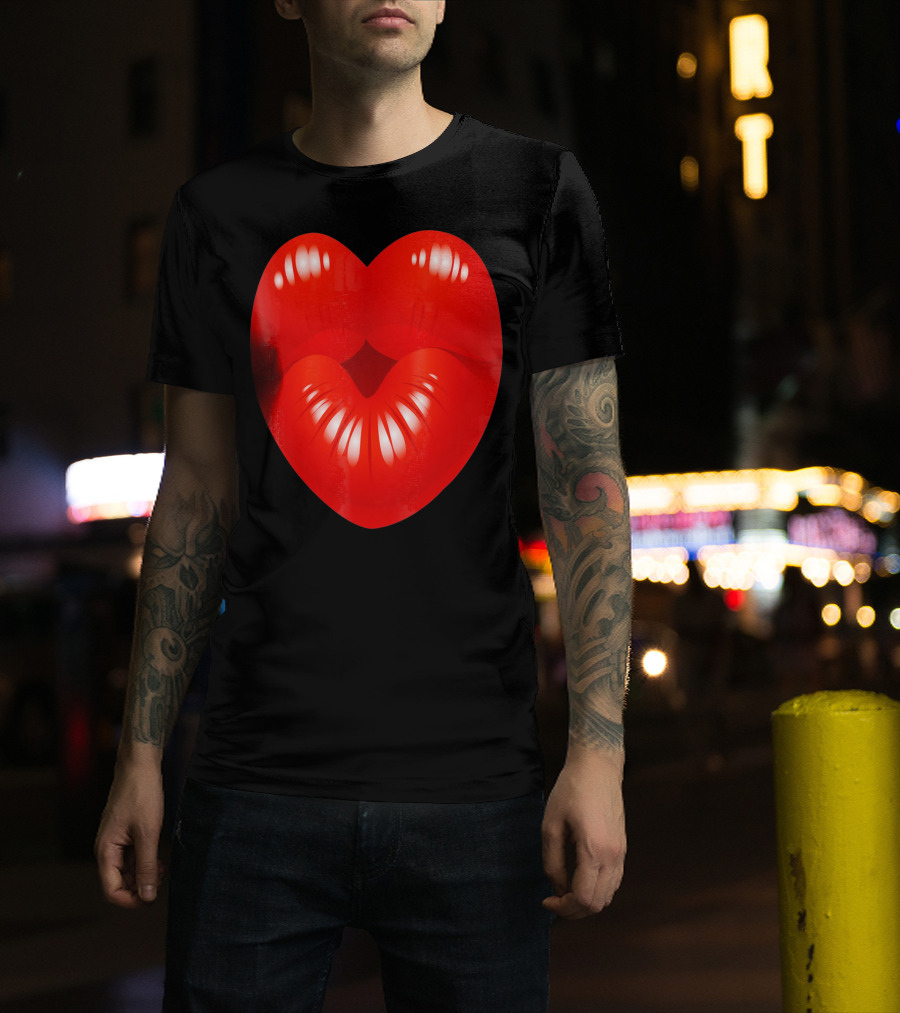 Red Lips Heart Kiss Kisses Valentine T-Shirt