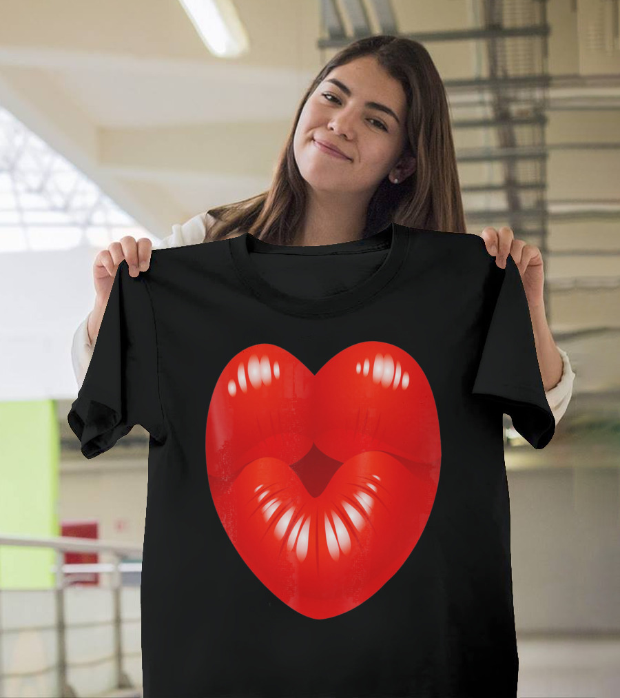 Red Lips Heart Kiss Kisses Valentine T-Shirt