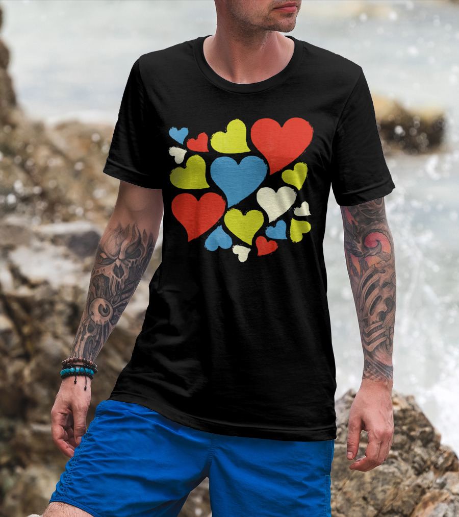Retro Multicolor Hearts For Valentine's Day T-Shirt