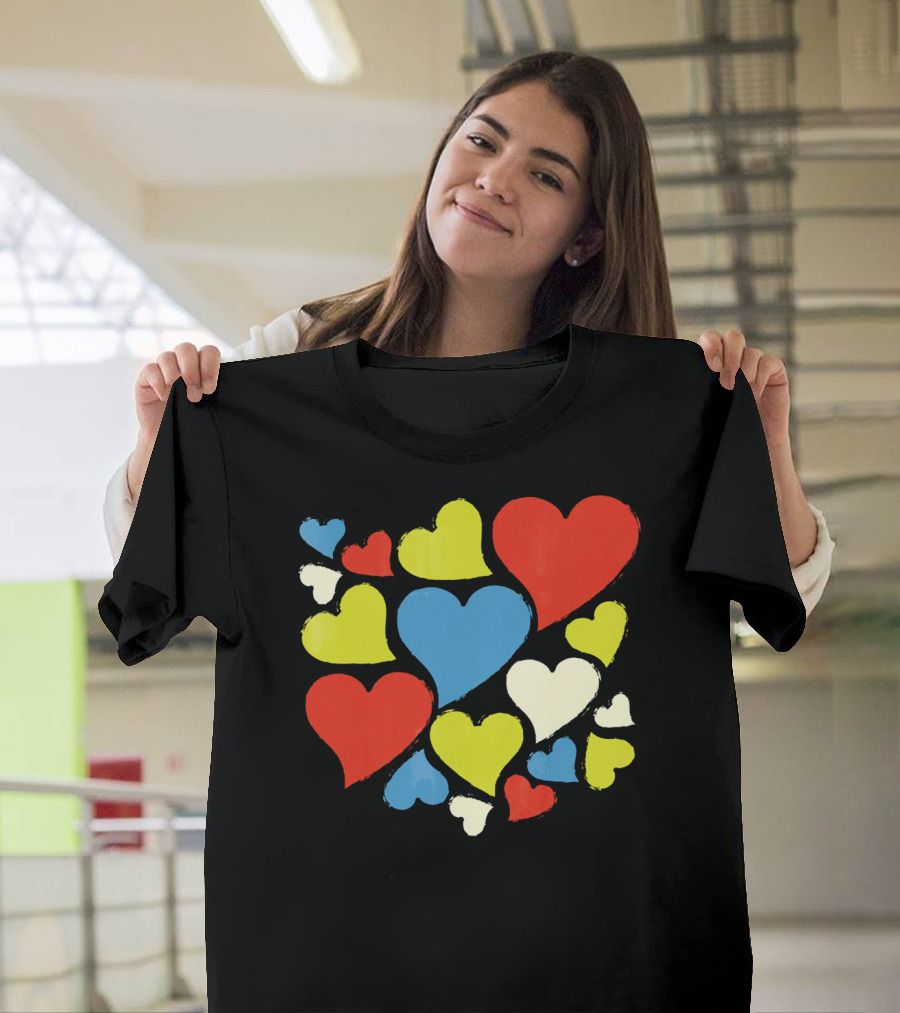 Retro Multicolor Hearts For Valentine's Day T-Shirt