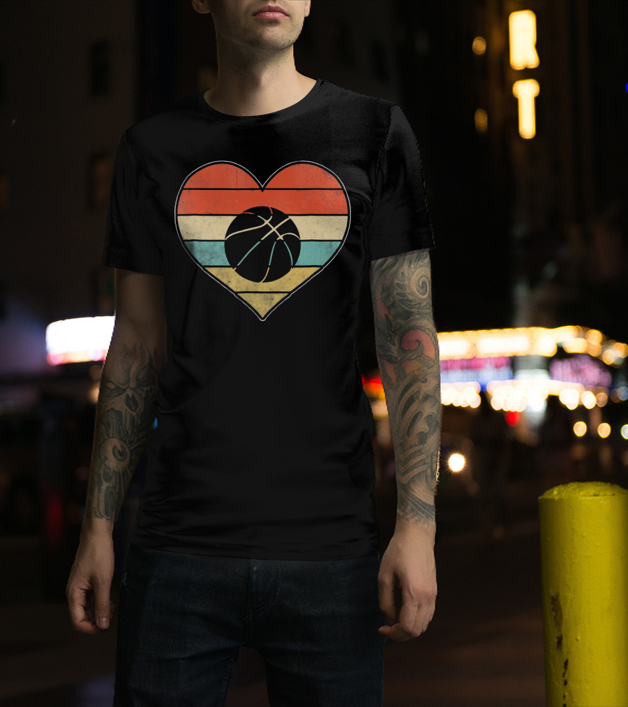 Retro Vintage Striped Heart Basketball Valentine T-Shirt