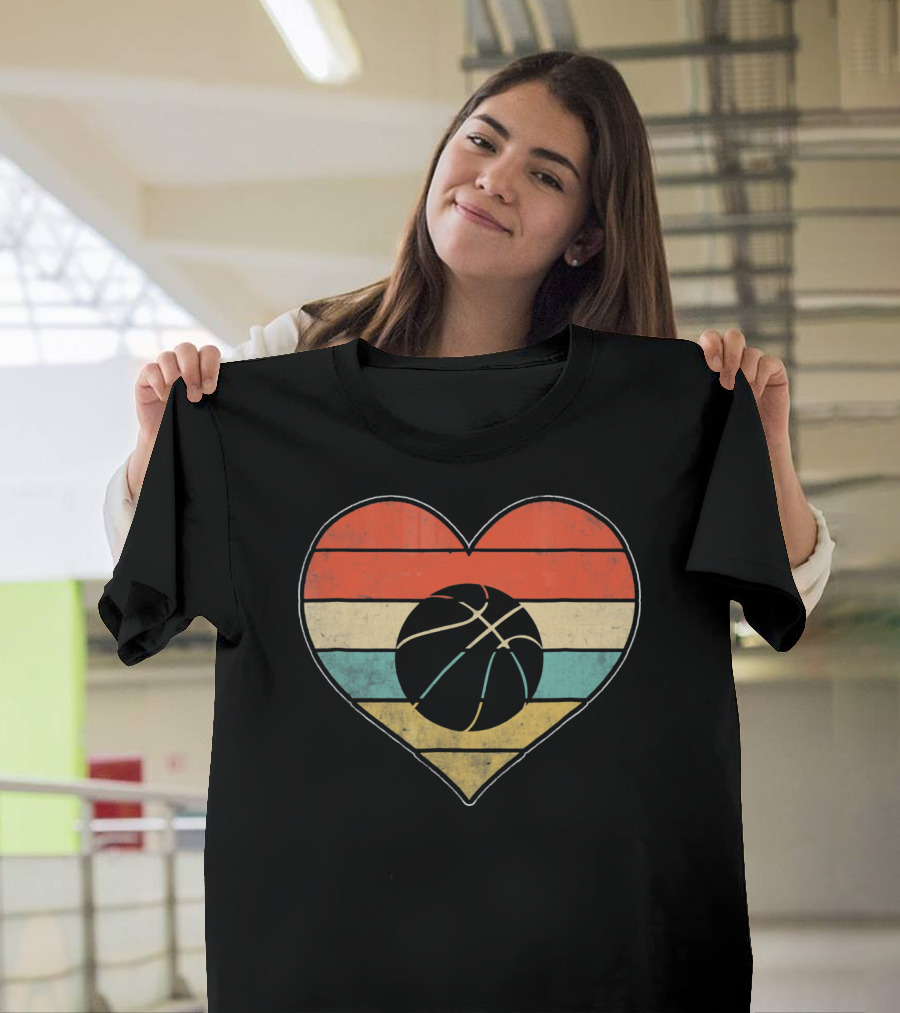 Retro Vintage Striped Heart Basketball Valentine T-Shirt
