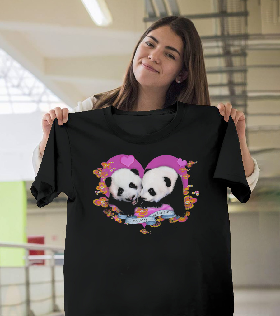 Be My Valentine Robert Campbell Panda Heart Pink Flowers T-Shirt