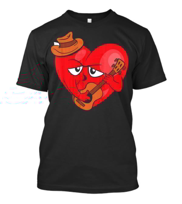 Heart Playing Guitar With Cowboy Hat Valentine's Day T-Shirt