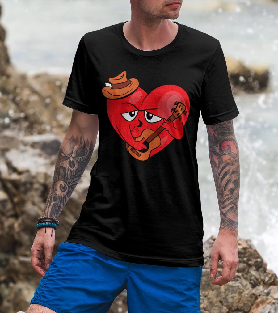 Heart Playing Guitar With Cowboy Hat Valentine's Day T-Shirt