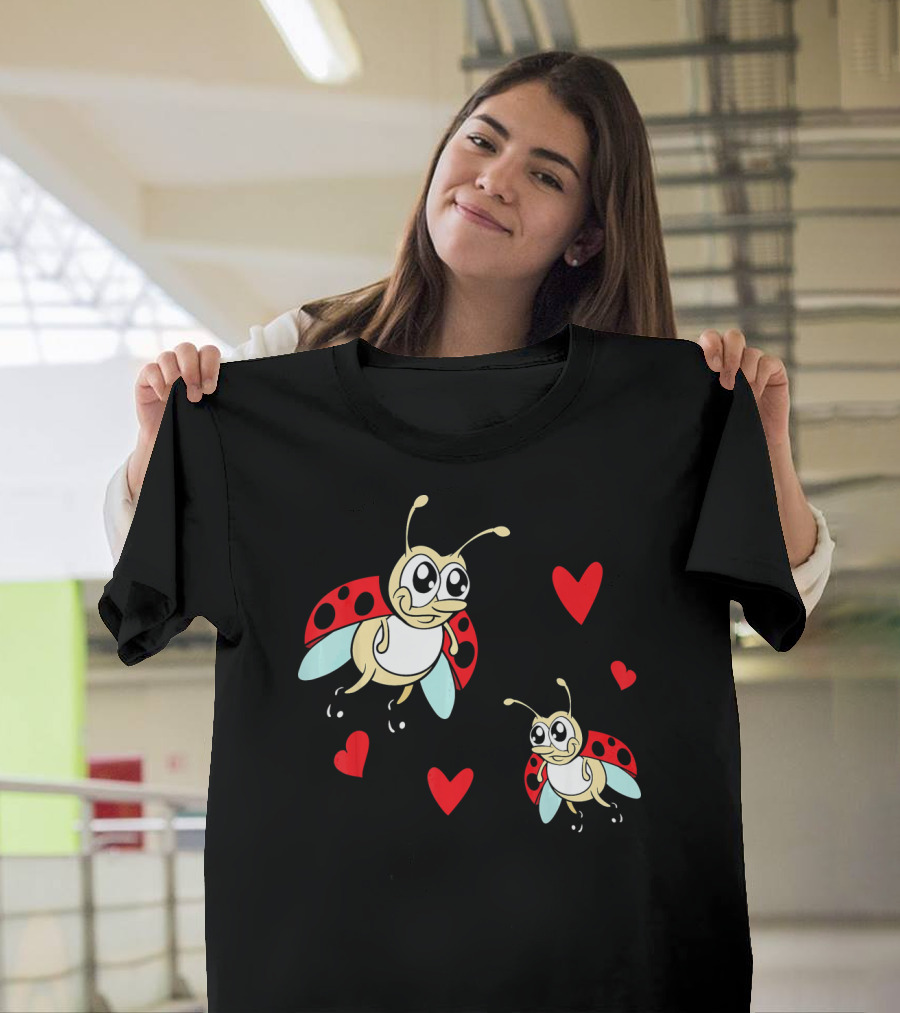 Romantic Valentine's Day Ladybug Couple with Hearts T-Shirt