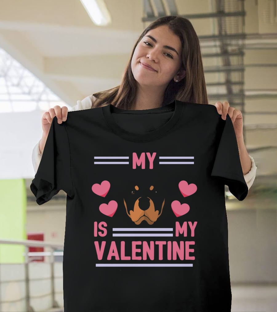 Rottweiler My Dog Is My Valentine Hearts T-Shirt