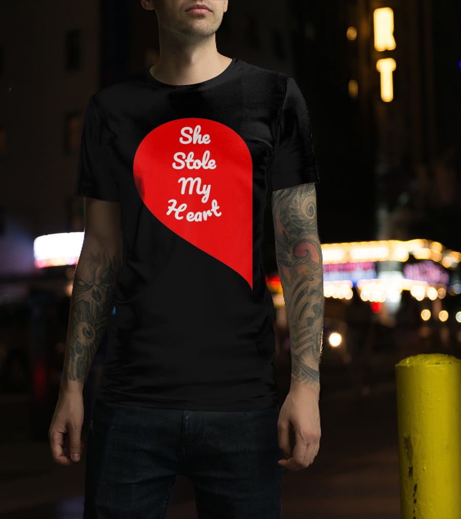 She Stole My Heart Valentine's Day Red Heart Drop Shaped T-Shirt