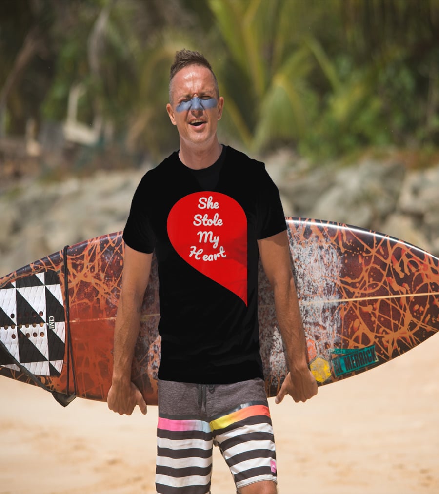 She Stole My Heart Valentine's Day Red Heart Drop Shaped T-Shirt