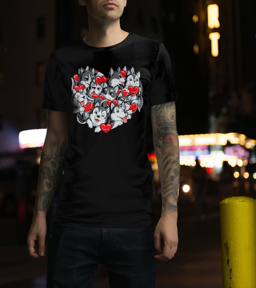 Siberian Husky Heart With Red Valentine Hearts T-Shirt