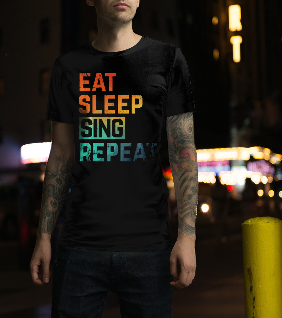 Eat Sleep Sing Repeat Watercolor Block Letters T-Shirt