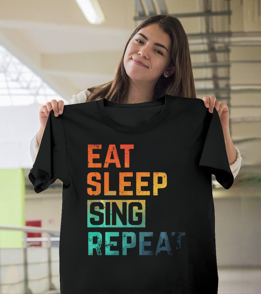 Eat Sleep Sing Repeat Watercolor Block Letters T-Shirt