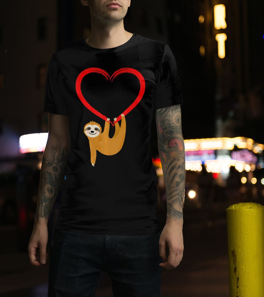 Valentines Day Sloth Hanging On Heart T-Shirt