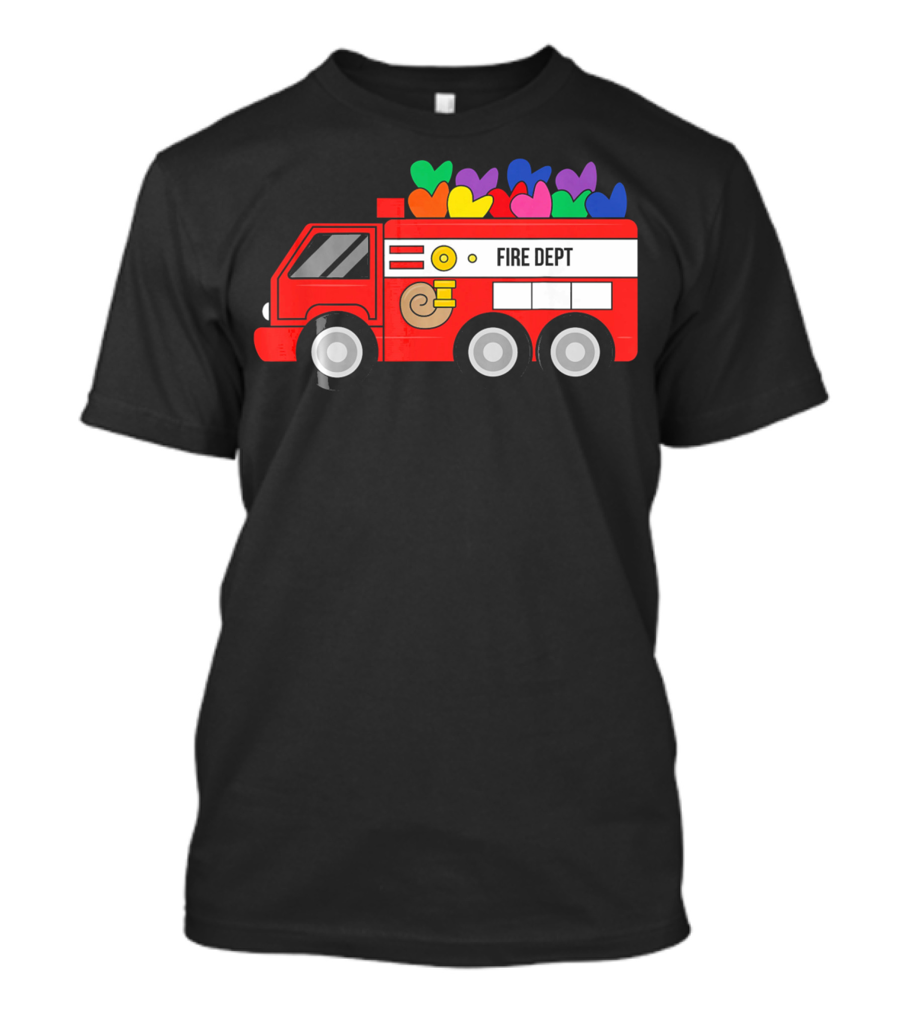 Fire Dept Valentine Hearts Sloth Fire Truck T-Shirt