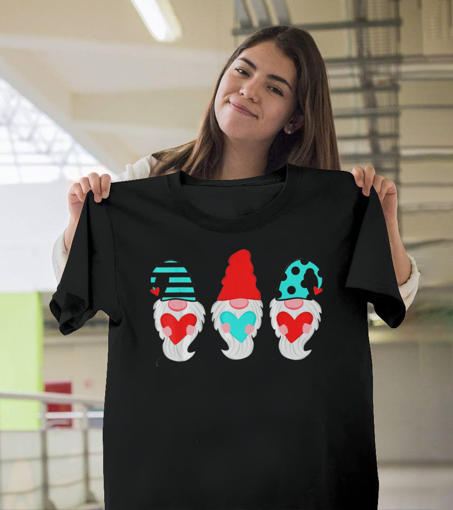 Three Gnomes Holding Hearts Valentine's Day T-Shirt