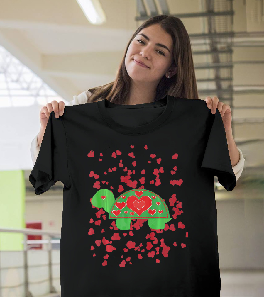 Toddler Valentines Day Turtle With Red Hearts Outfit Boy T-Shirt