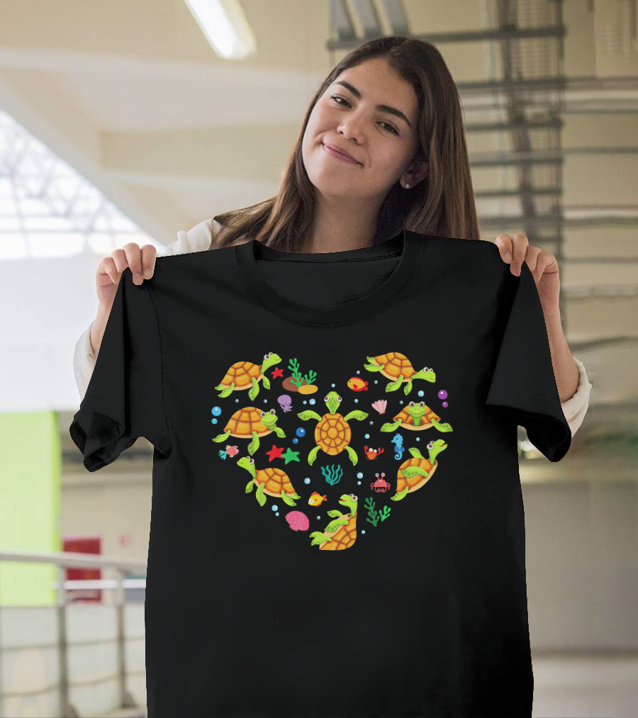 Heart-Shaped Turtle Valentine Celebration Ocean Creatures T-Shirt