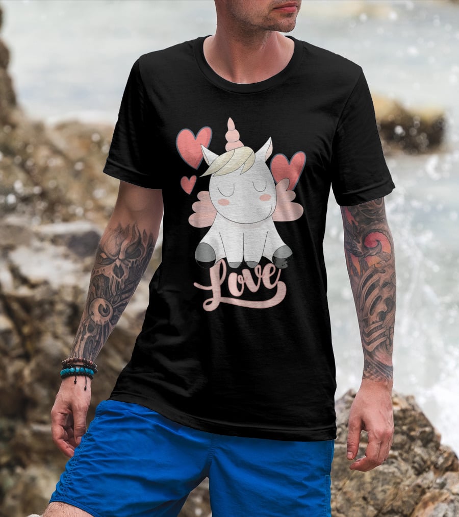 Love Unicorn With Hearts Valentine's Day T-Shirt