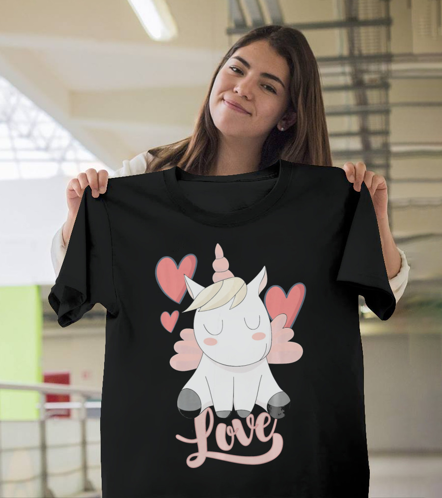 Love Unicorn with Hearts Valentine's Day T-Shirt