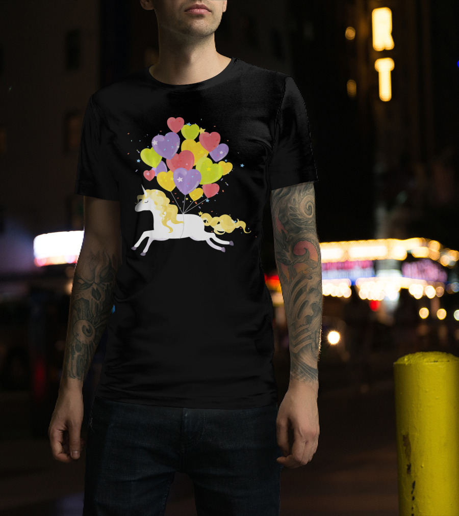 Unicorn Love Heart Balloons Valentines Day T-Shirt