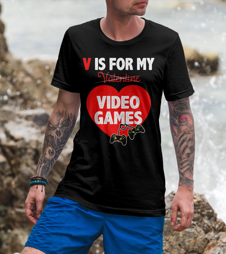 V Is For My Valentine Video Games Red Heart T-Shirt