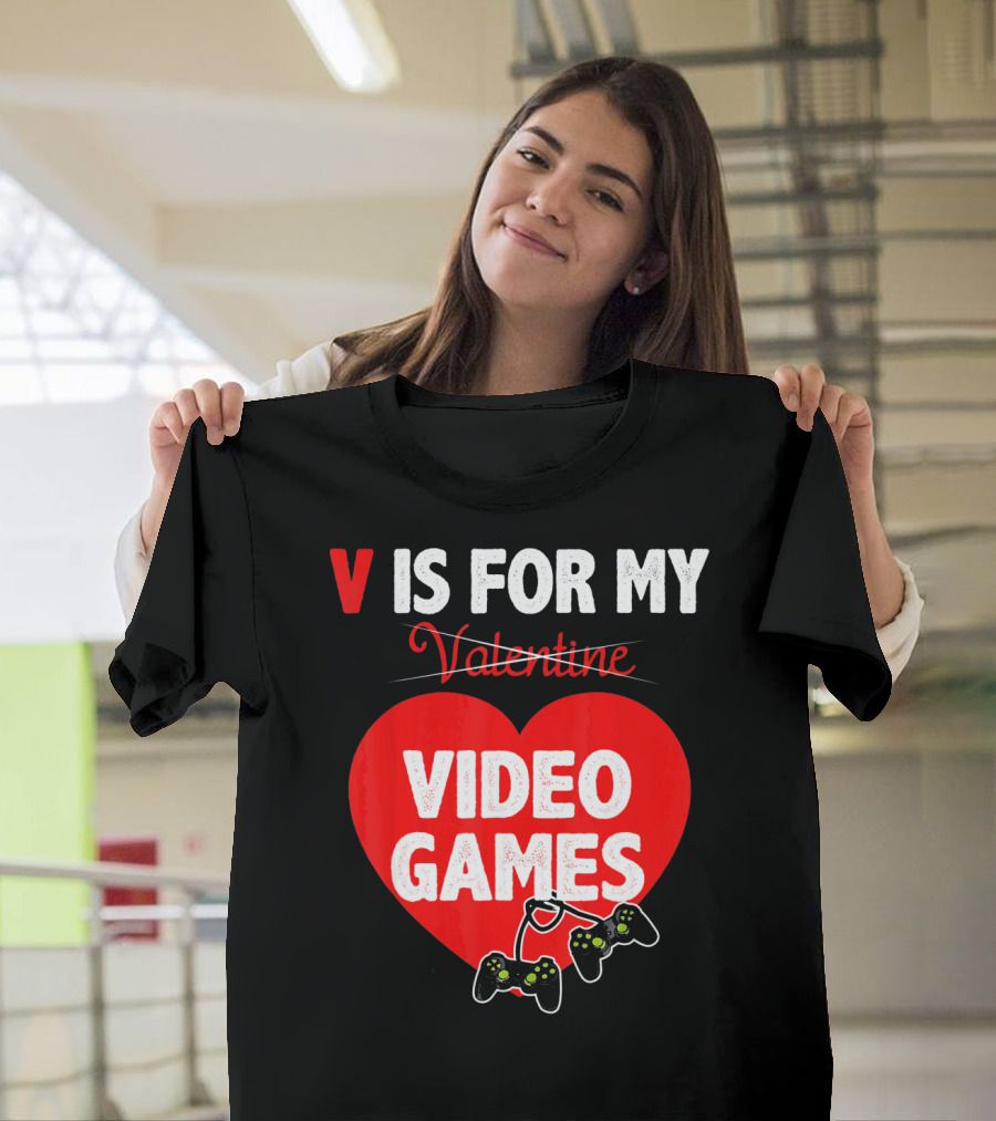 V is for My Valentine Video Games Red Heart T-Shirt