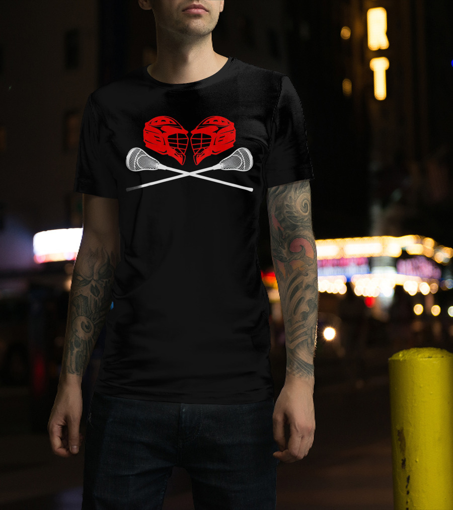 Valentine Lacrosse Helmets And Sticks Crossed Adults T-Shirt