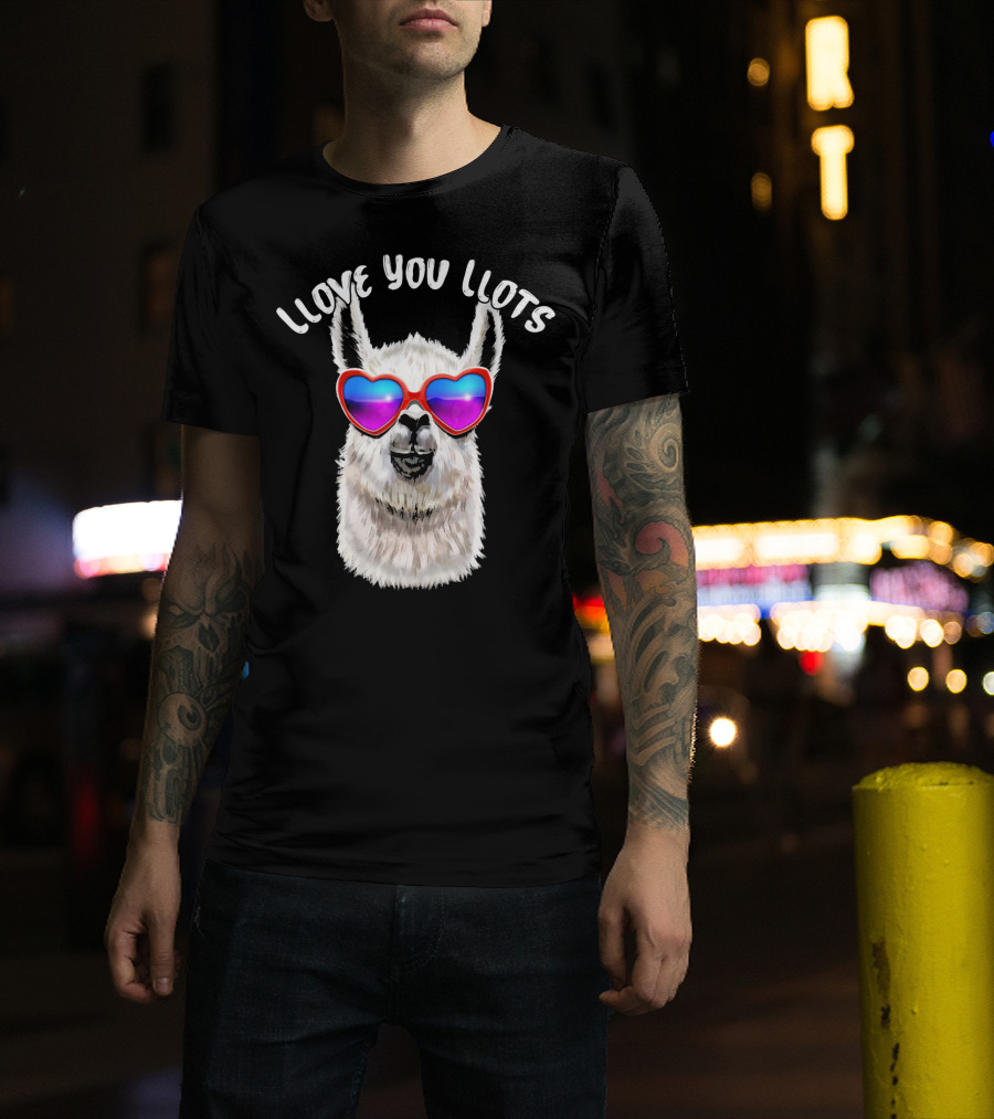 Llove You Llots Llama With Heart Sunglasses Valentines Day T-Shirt