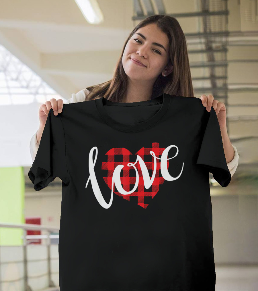 Buffalo Plaid Heart Love Valentine Day T-Shirt