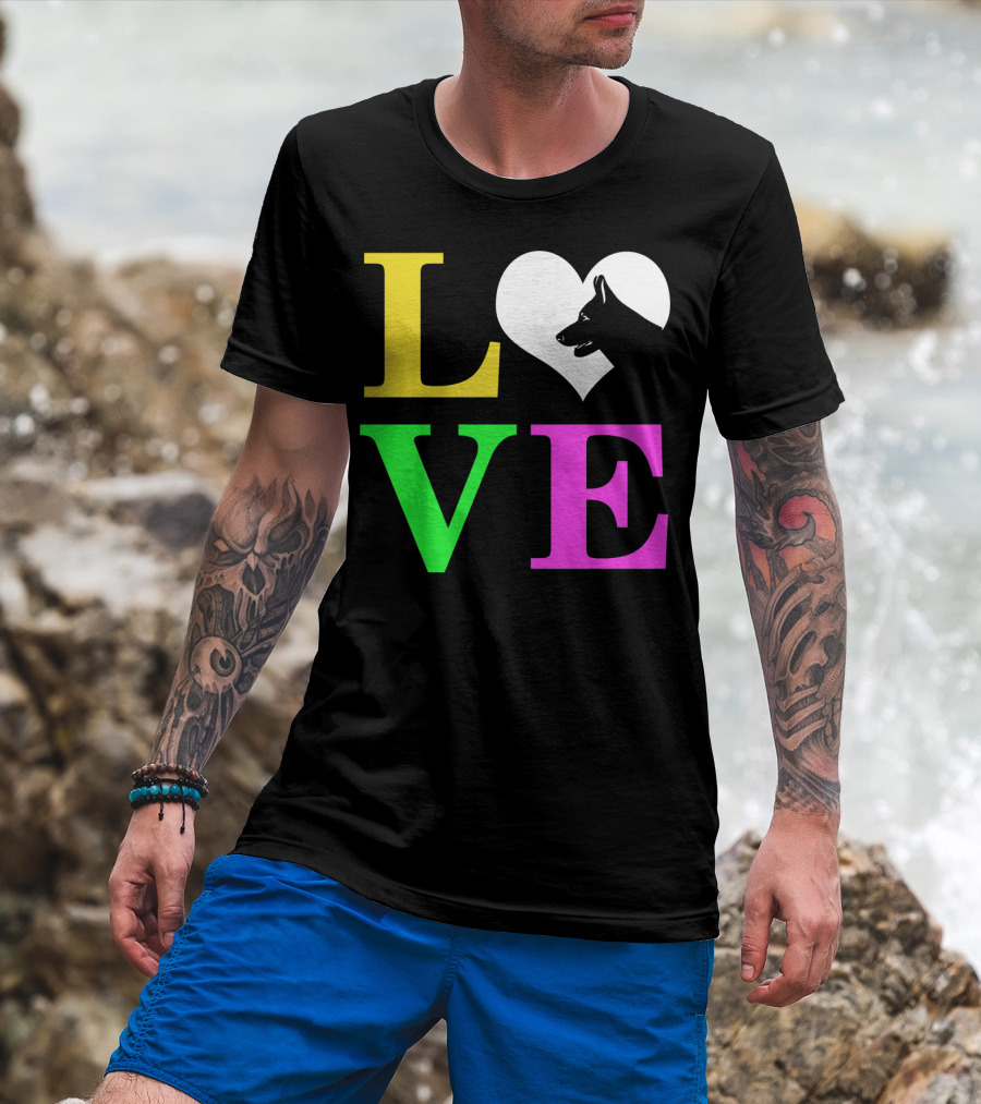Love German Shepherd Mom Valentines Long Heart T-Shirt