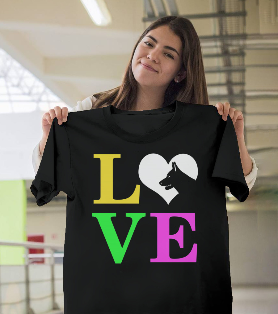 Love German Shepherd Mom Valentines Long Heart T-Shirt