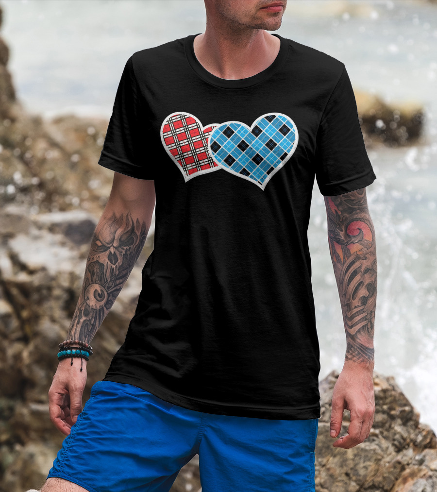 Valentine Buffalo Plaid Red And Blue Heart T-Shirt