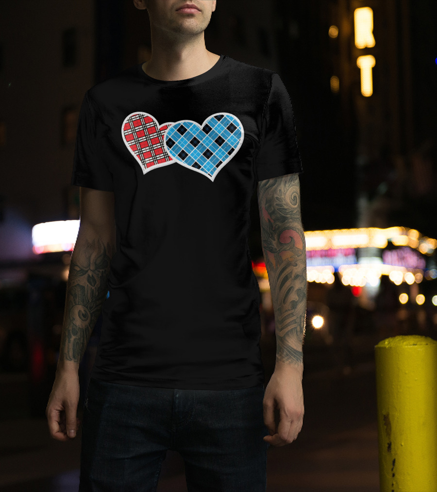 Valentine Buffalo Plaid Red And Blue Heart T-Shirt