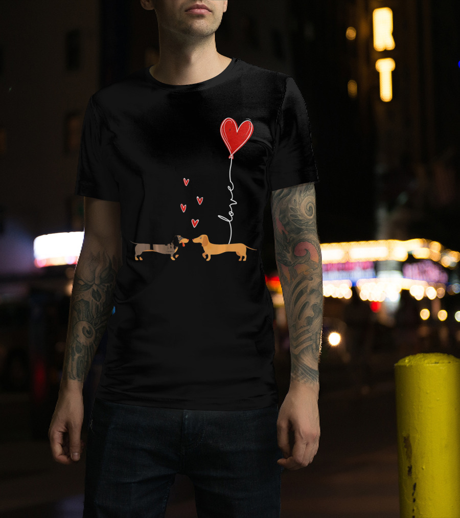 Love Red Heart Balloon Dachshund Couple Connection T-Shirt