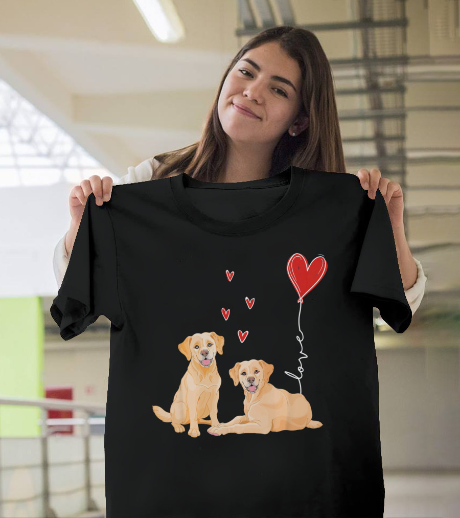 Love Red Heart Balloon Labrador Couple T-Shirt
