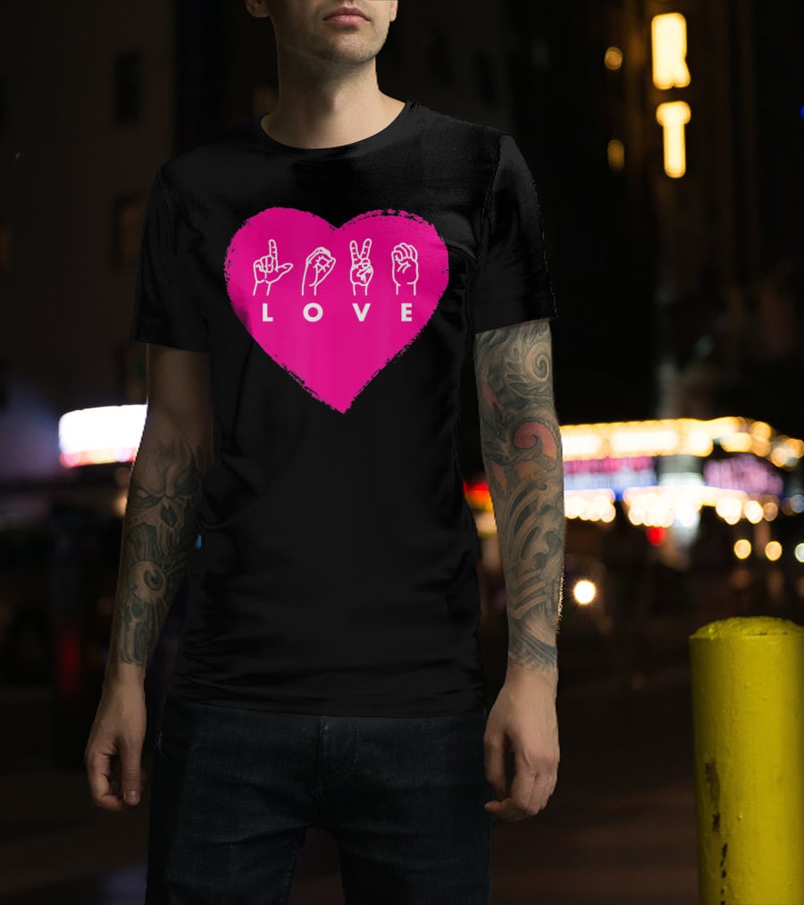 Love Sign Language Pink Valentine's Day Heart T-Shirt