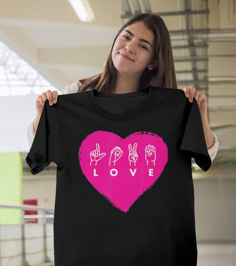 Love Sign Language Pink Valentine's Day Heart T-Shirt