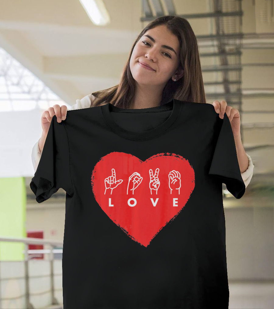 Love Sign Language Heart Red Valentines Day T-Shirt