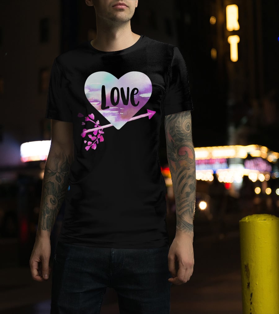 Love Watercolor Heart With Pink Arrow Valentine's T-Shirt