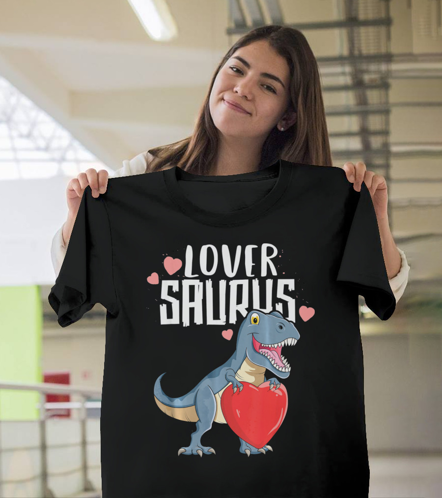 Lover Saurus Dinosaur Holding Heart With Loveasaurus Valentines T-Shirt