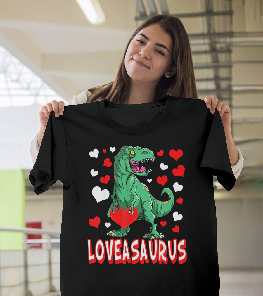 Loveasaurus Dinosaur With Hearts Valentines Day T-Shirt