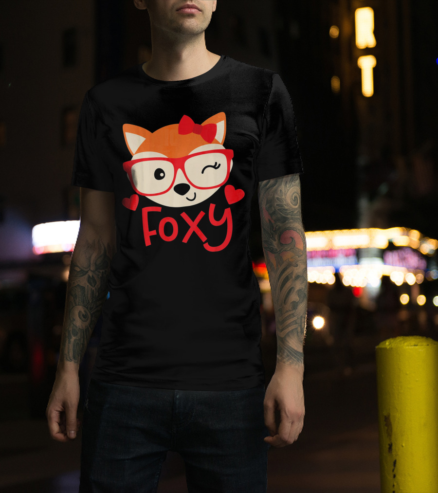 Foxy Cute Winking Fox With Glasses And Bow Valentine Hearts T-Shirt