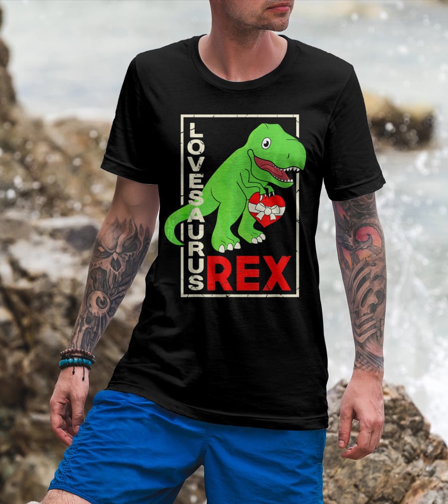 Lovesaurus Rex Dinosaur Valentin Holding Heart T-Shirt