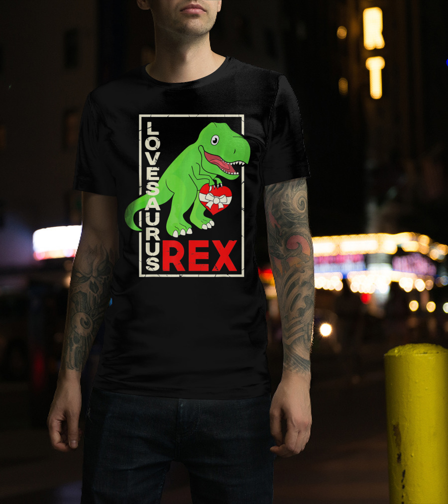 Lovesaurus Rex Dinosaur Valentin Holding Heart T-Shirt