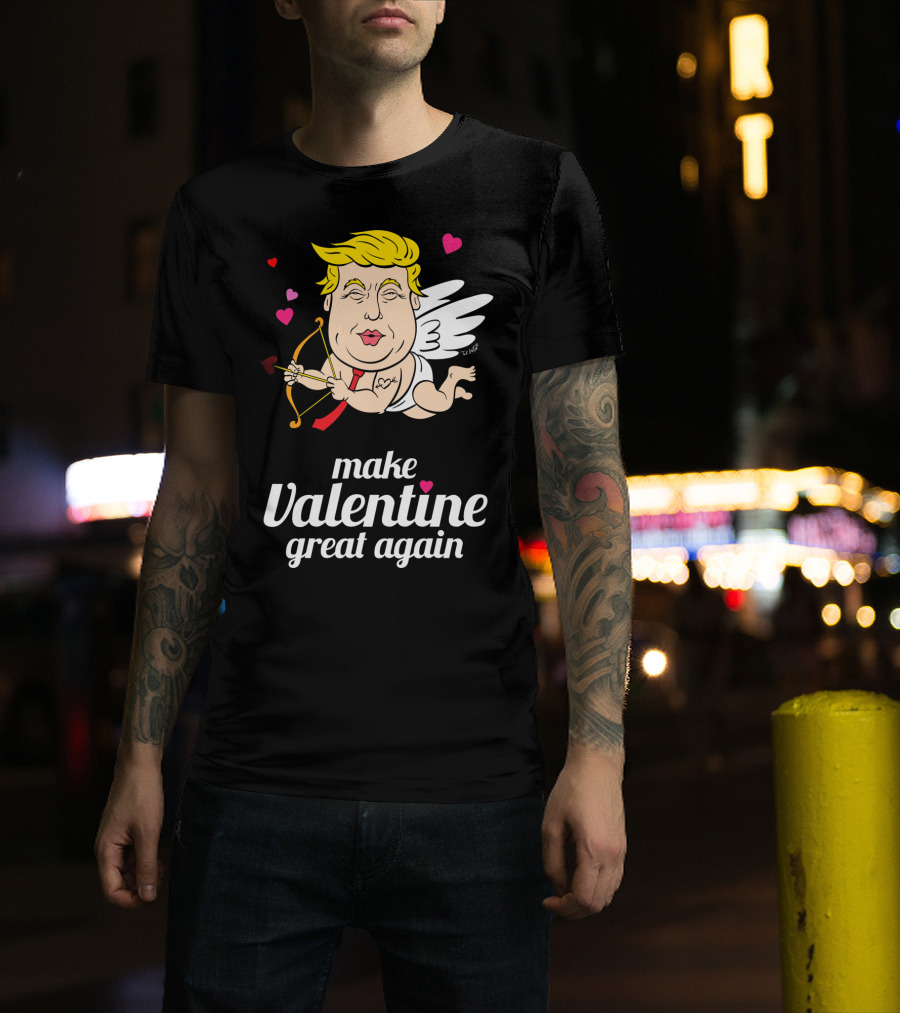 Make Valentine Great Again Cupid With Bow And Hearts T-Shirt