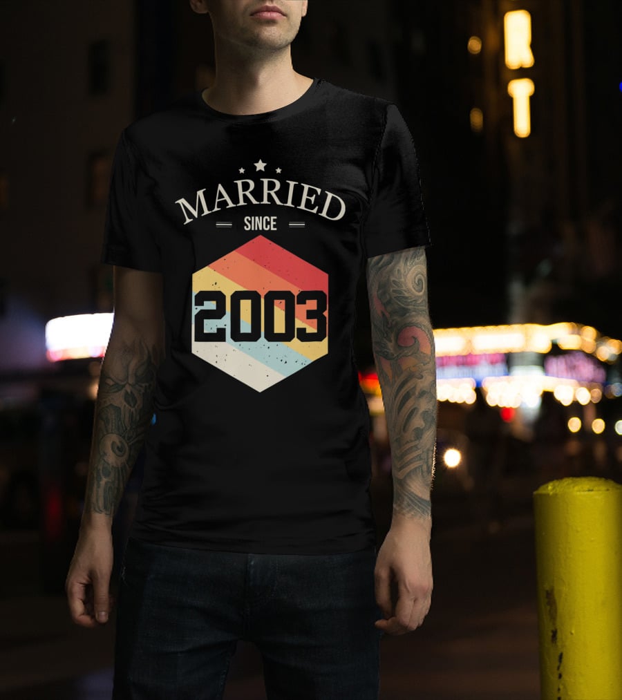Married Since 2003 Vintage Stripes Retro Valentine's T-Shirt