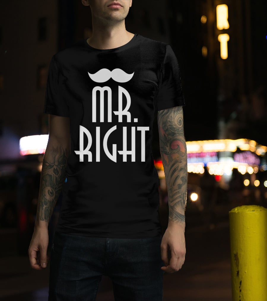 Mens Mr. Right Mrs. Always Right Matching Moustache T-Shirt