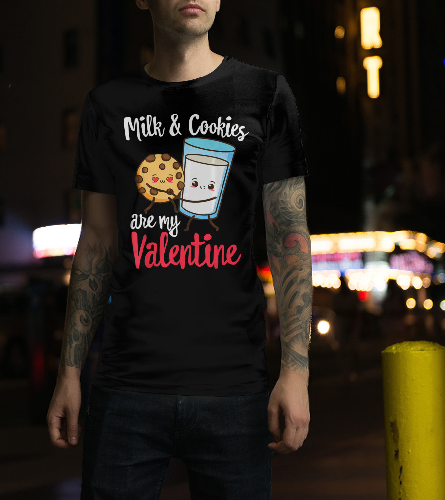 Milk And Cookies Are My Valentine Funny Kawaii Cute Emoji T-Shirt