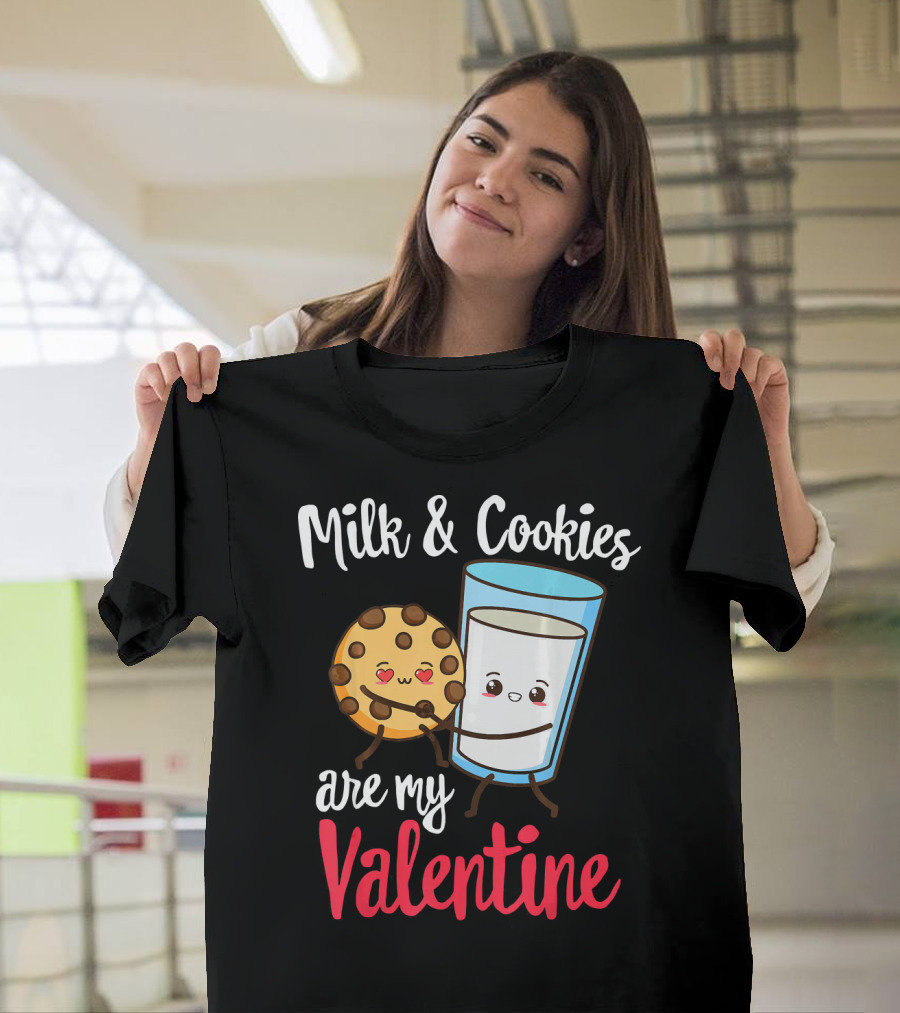 Milk And Cookies Are My Valentine Funny Kawaii Cute Emoji T-Shirt