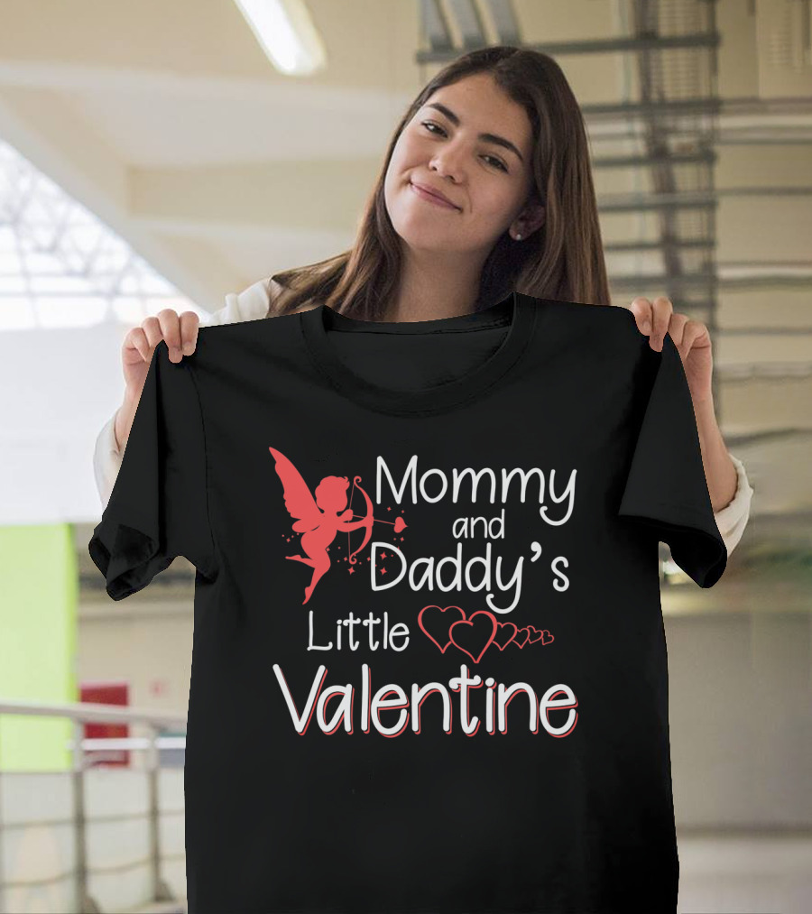 Mommy And Daddy's Little Valentine Angel With Hearts And Cupid T-Shirt